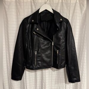 Black Vegan Leather Moto Zip Jacket Size Large
